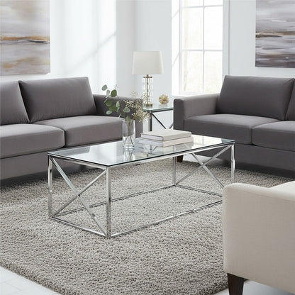 Allure Clear Glass Coffee Table with Silver Finish Frame