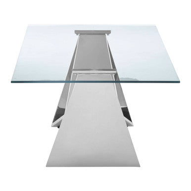 Allure silver finish rectangular coffee table with wing base, side angle