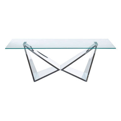 Allure silver finish rectangular coffee table with wing base, front view