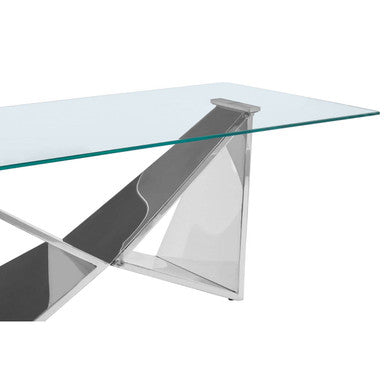 Allure silver finish rectangular coffee table with wing base, close up view 3