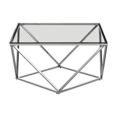 Allure large clear glass silver twist coffee table, front view