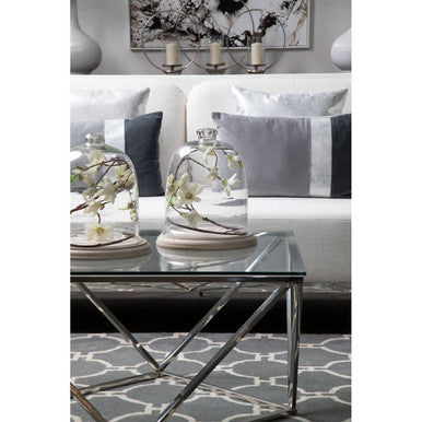 Allure large clear glass silver twist coffee table, side angle