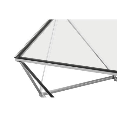 Allure large clear glass silver twist coffee table, close up view