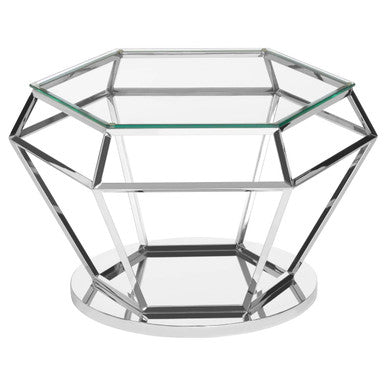 Allure clear glass silver finish diamond base coffee table, front view