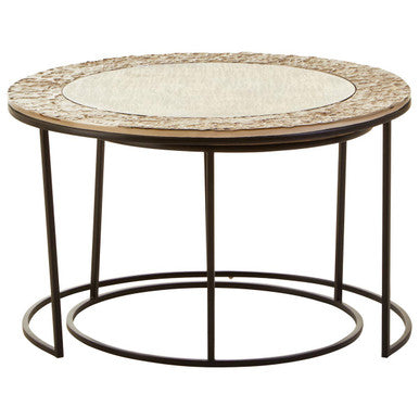 Akola antiqued glass nesting coffee tables, tabletop detail 1
