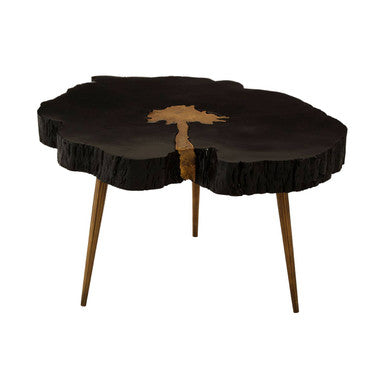 Asamra black acacia gold legs coffee table, tabletop detail