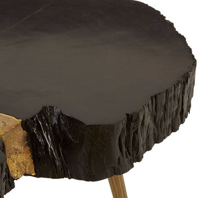 Asamra black acacia gold legs coffee table, close up view 2