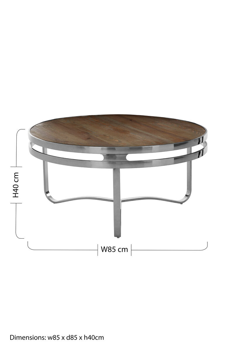 Richmond natural wood silver base round coffee table, styled living room 2