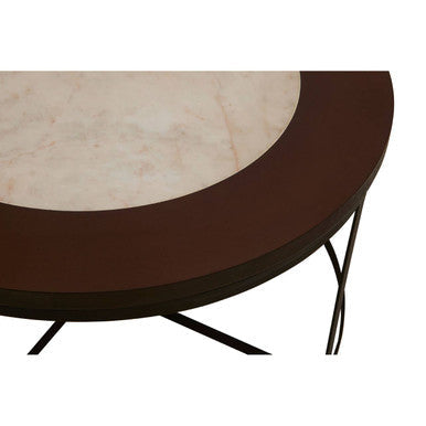 Vasco white marble black base coffee table, close up view