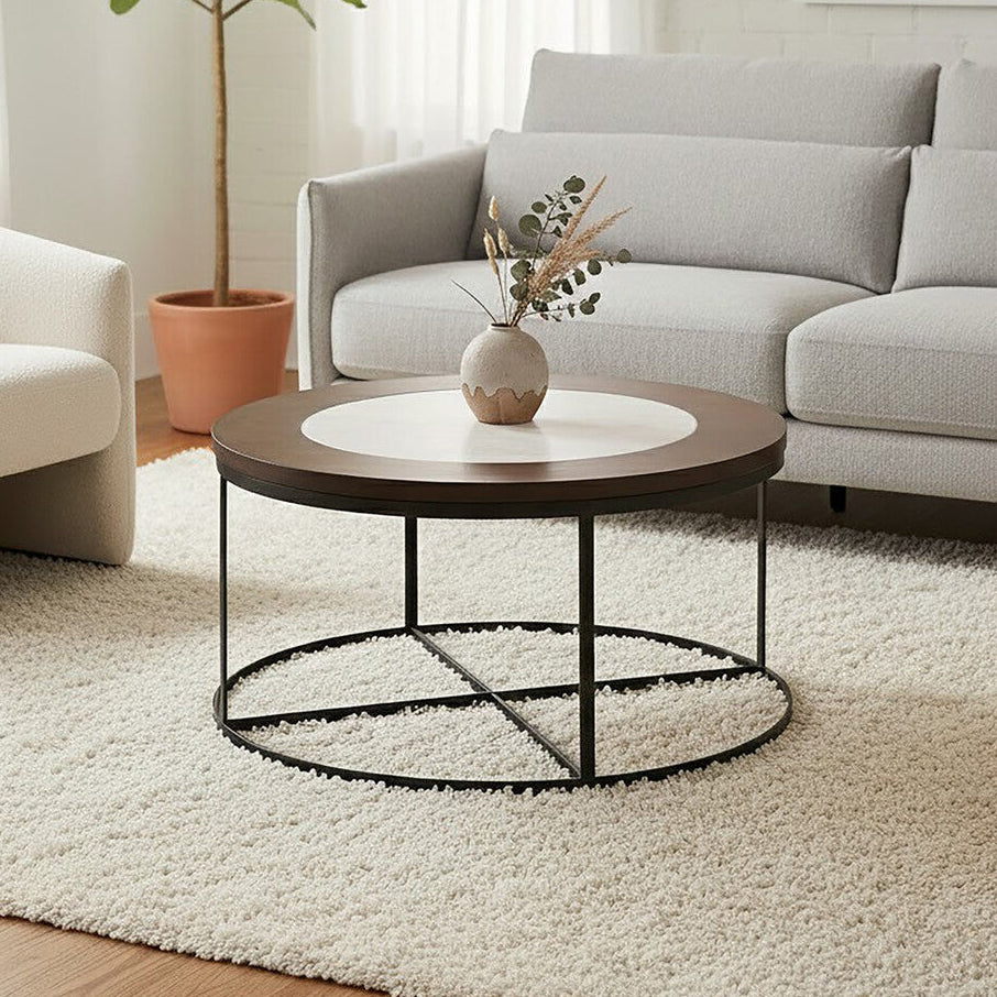 Vasco white marble black base coffee table, front view