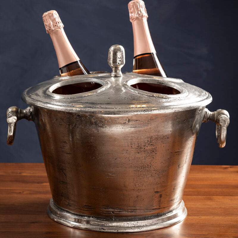 Antique Silver 4-Bottle Wine Cooler, Rustic