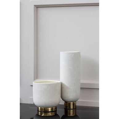 Callie White and Gold Large Pedestal Vase
