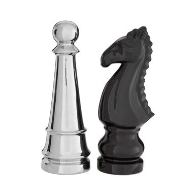 Churchill Set Of 2 Black and Silver Chess Pieces