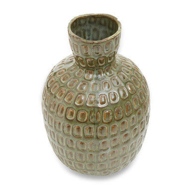 Yana Large Green Textured Ceramic Vase, 20 cm