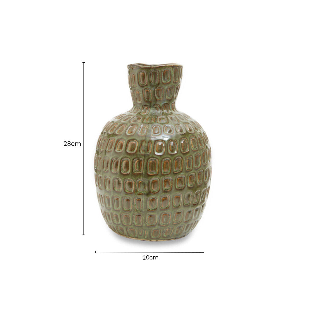 Yana Large Green Textured Ceramic Vase, 20 cm