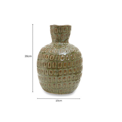 Yana Large Green Textured Ceramic Vase, 20 cm