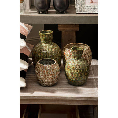 Yana Large Green Textured Ceramic Vase, 20 cm