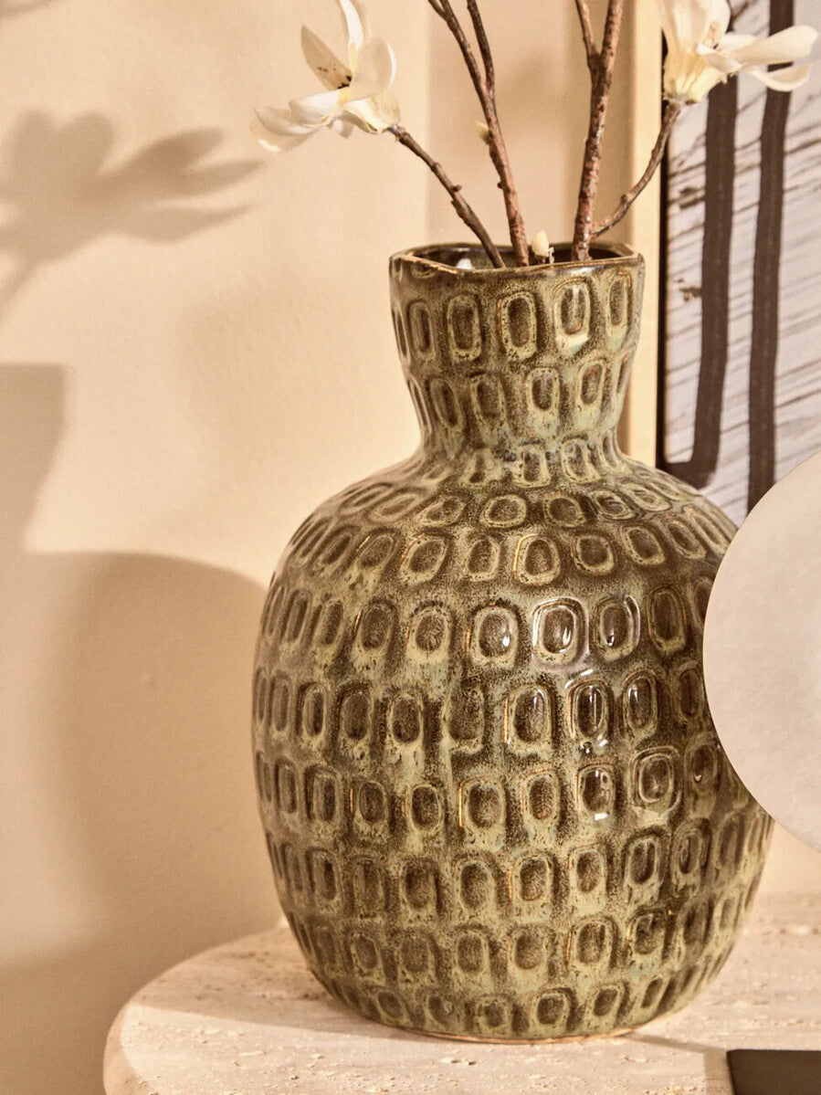 Yana Large Green Textured Ceramic Vase, 20 cm