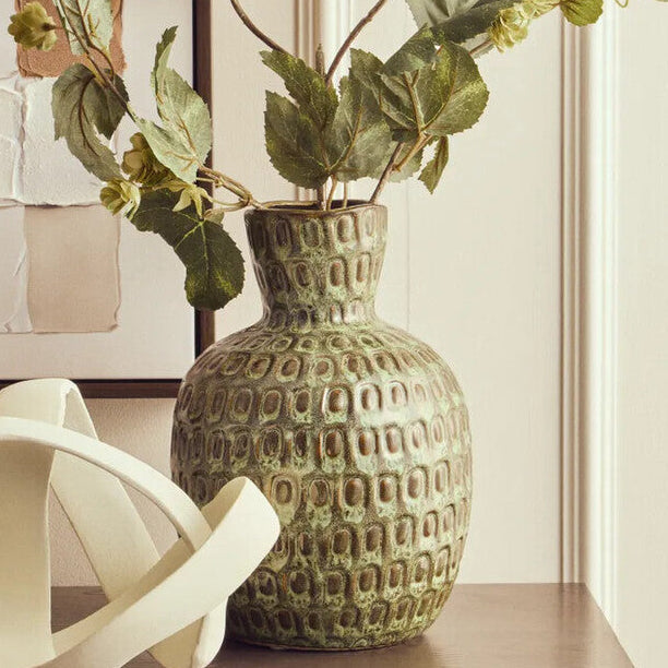 Yana Large Green Textured Ceramic Vase, 20 cm
