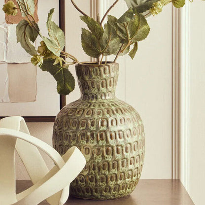 Yana Large Green Textured Ceramic Vase, 20 cm