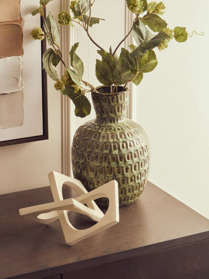 Yana Large Green Textured Ceramic Vase, 20 cm