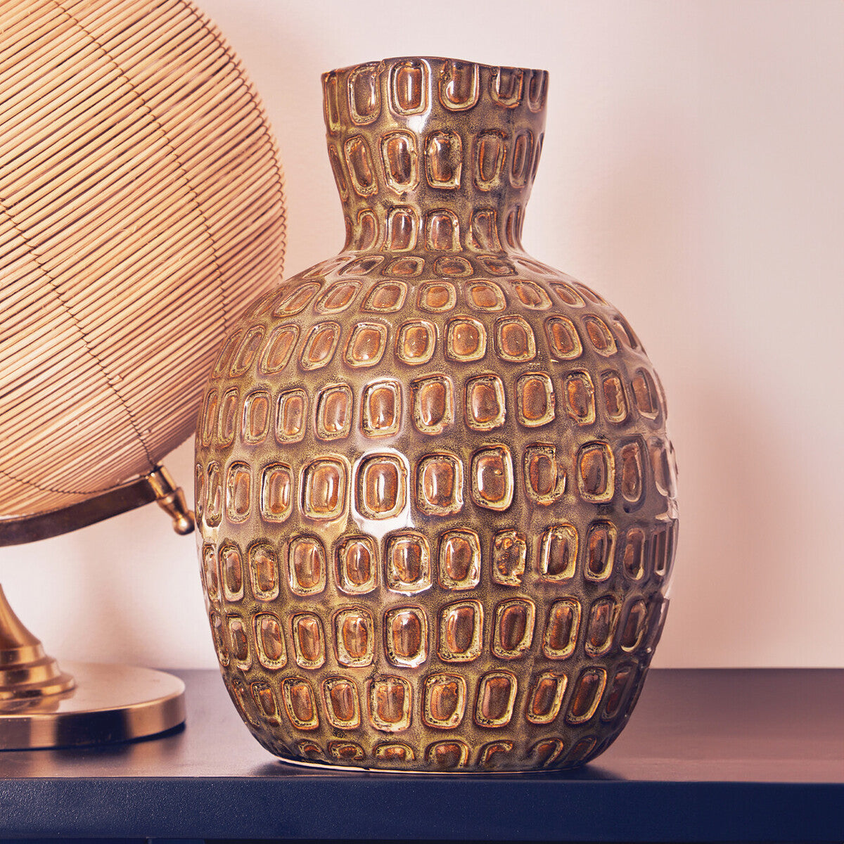 Yana Large Green Textured Ceramic Vase, 20 cm