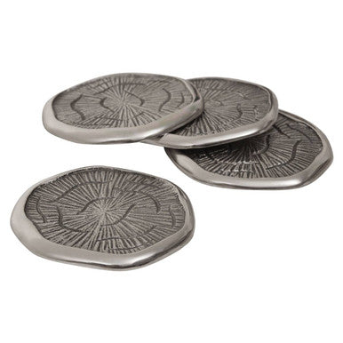 Set of Four Oak Effect Silver Top Coasters | Silva