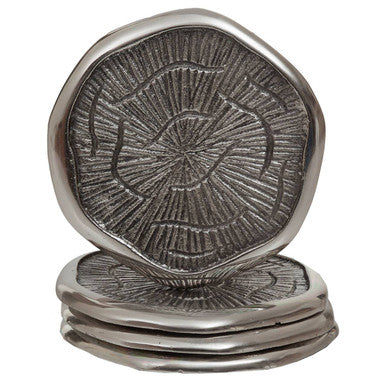Set of Four Oak Effect Silver Top Coasters | Silva