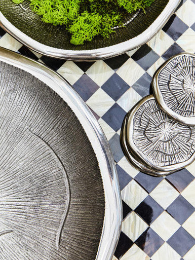 Set of Four Oak Effect Silver Top Coasters | Silva