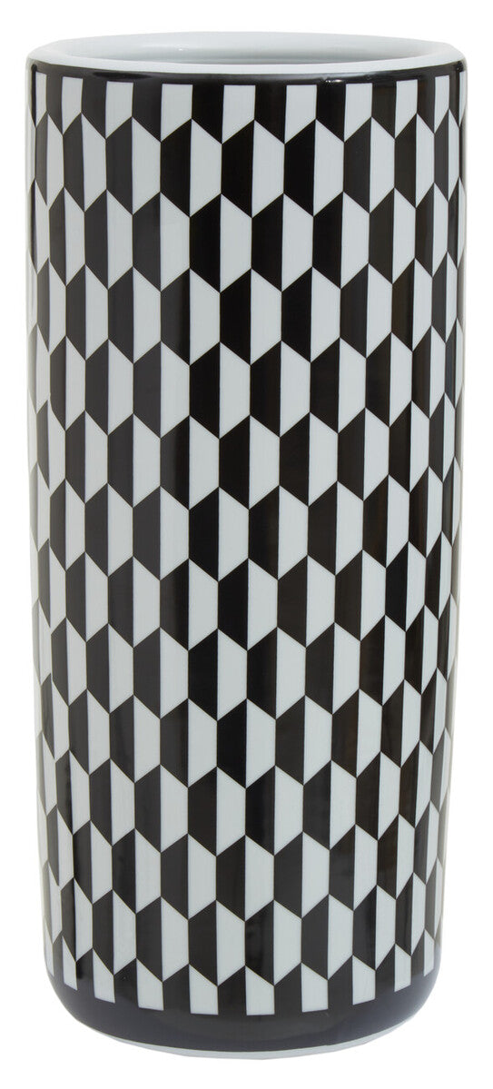 Marlo Black and White Geometric Print Ceramic Umbrella Stand