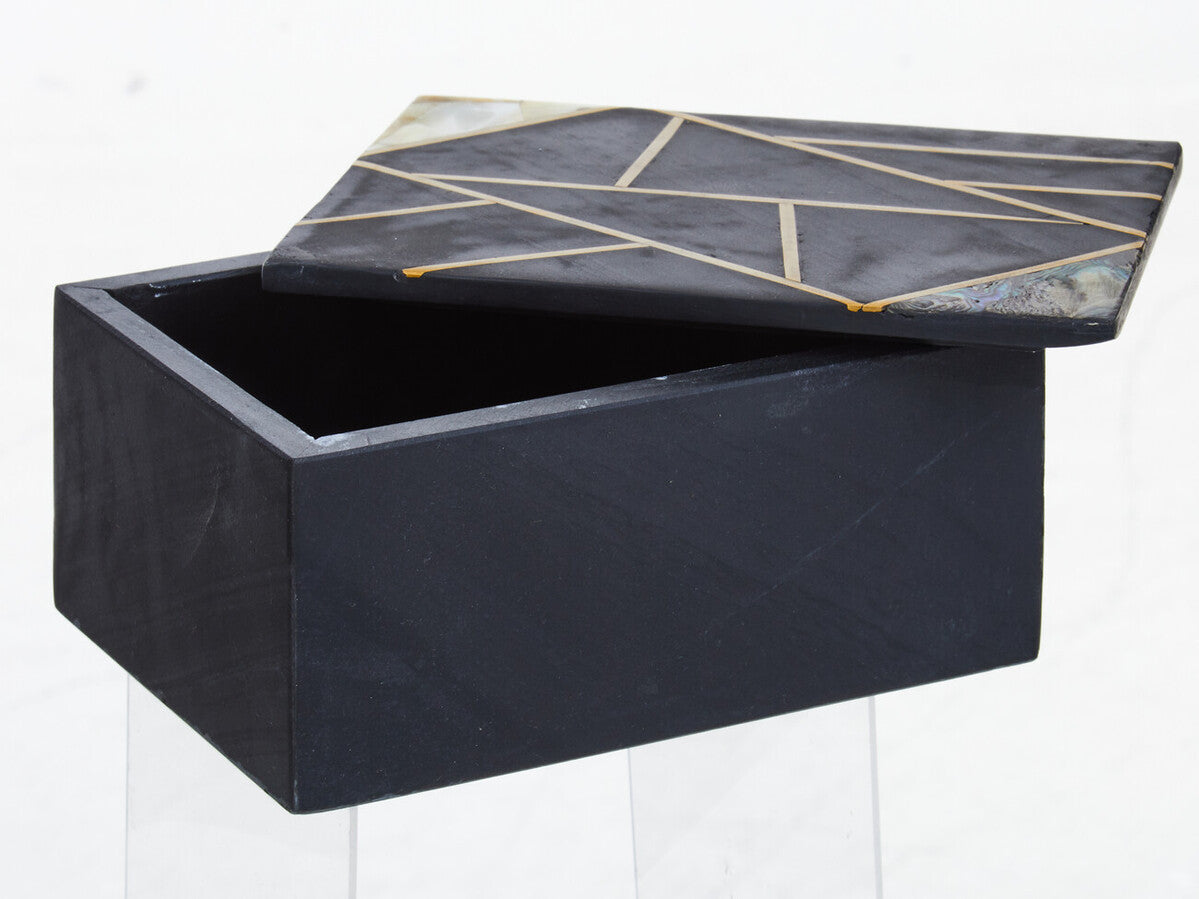 Oriana Large Black Slate Trinket Box with Mother of Pearl Inlay, 18 cm