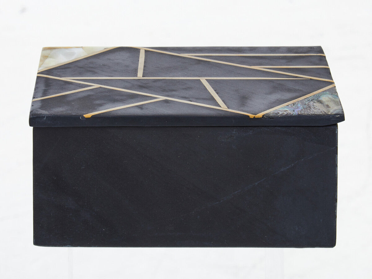 Oriana Large Black Slate Trinket Box with Mother of Pearl Inlay, 18 cm