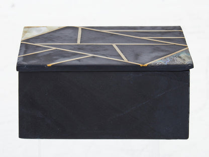 Oriana Large Black Slate Trinket Box with Mother of Pearl Inlay, 18 cm