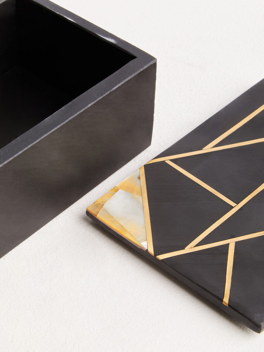Oriana Large Black Slate Trinket Box with Mother of Pearl Inlay, 18 cm