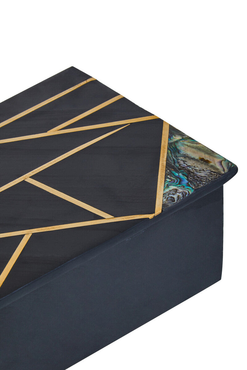 Oriana Large Black Slate Trinket Box with Mother of Pearl Inlay, 18 cm