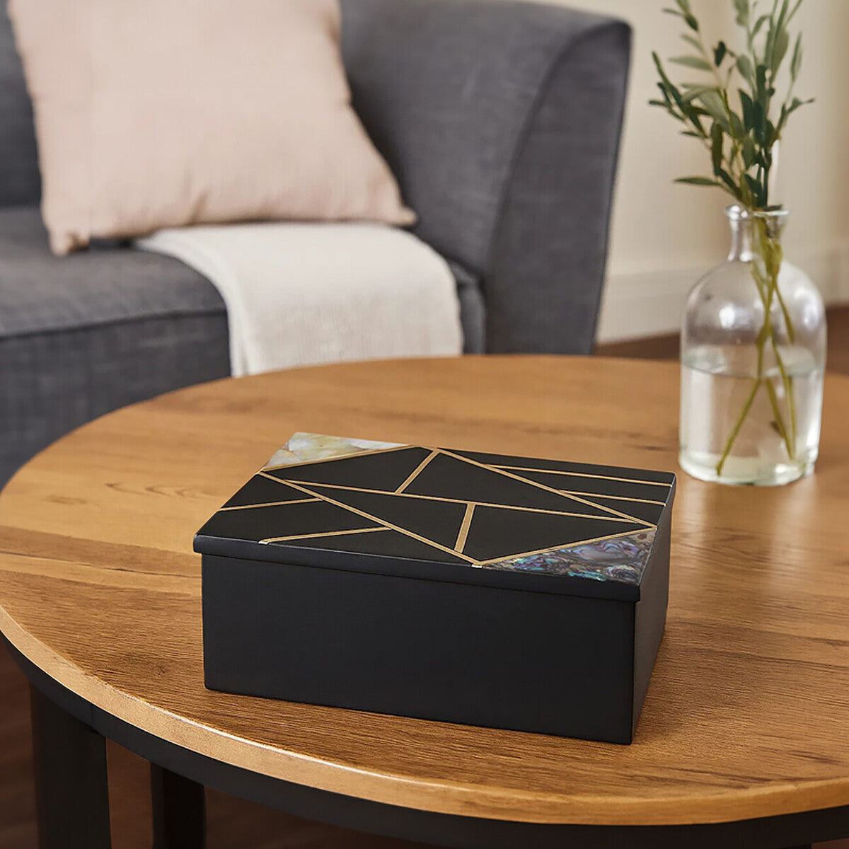Oriana Large Black Slate Trinket Box with Mother of Pearl Inlay, 18 cm
