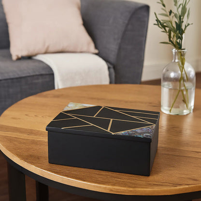 Oriana Large Black Slate Trinket Box with Mother of Pearl Inlay, 18 cm
