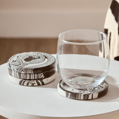 Set of Four Black and White Marble Coasters | Helsa