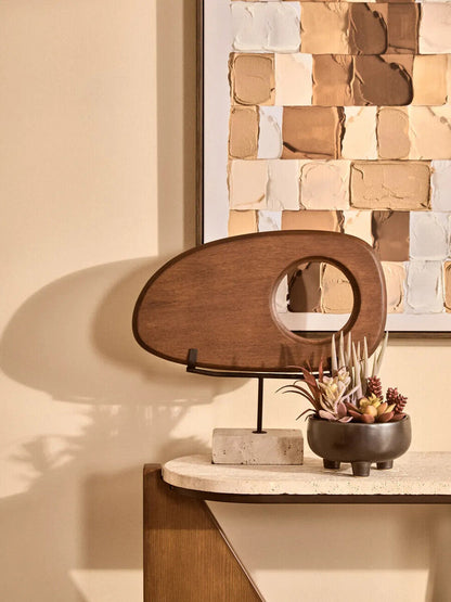 Westo Natural Wood Horizontal Sculpture with Travertine Base