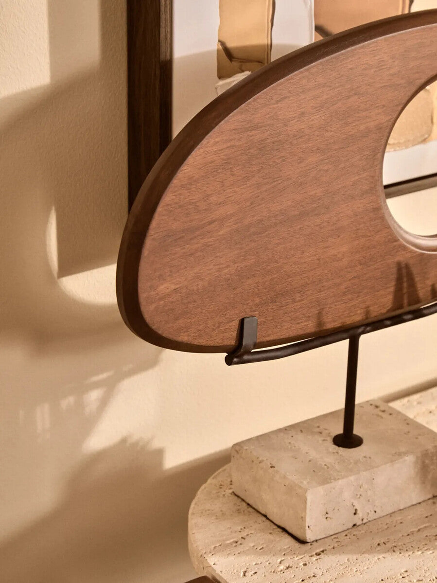 Westo Natural Wood Horizontal Sculpture with Travertine Base