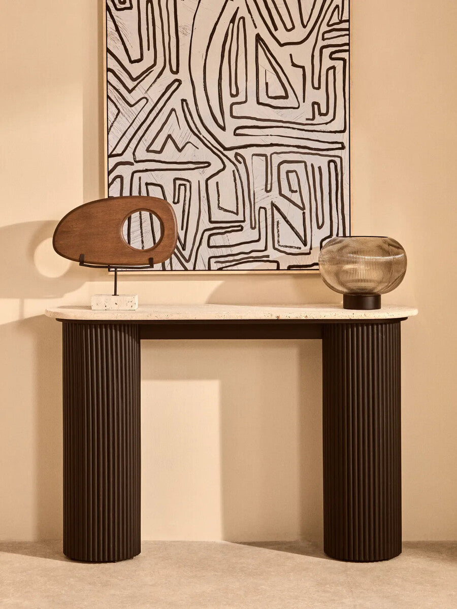 Westo Natural Wood Horizontal Sculpture with Travertine Base