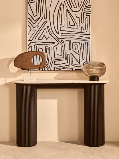 Westo Natural Wood Horizontal Sculpture with Travertine Base