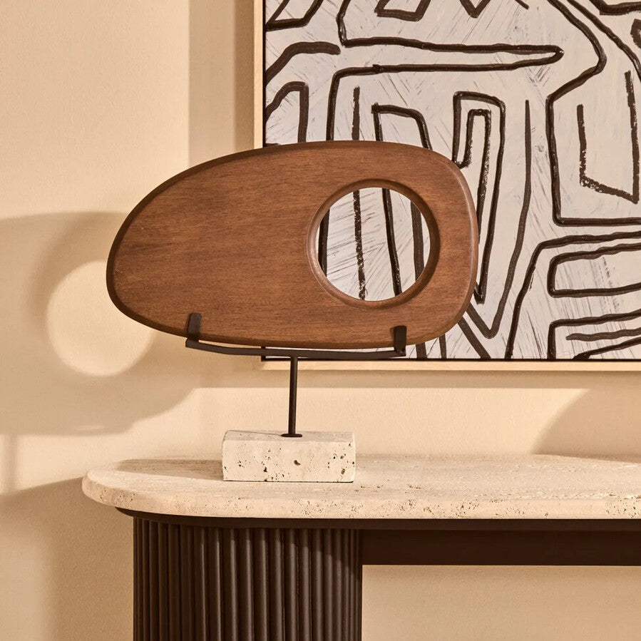 Westo Natural Wood Horizontal Sculpture with Travertine Base