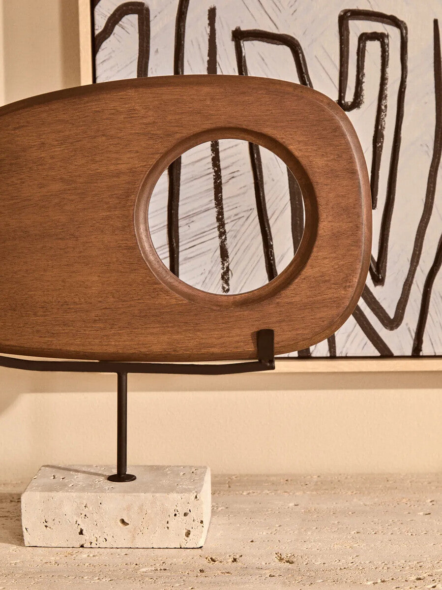 Westo Natural Wood Horizontal Sculpture with Travertine Base