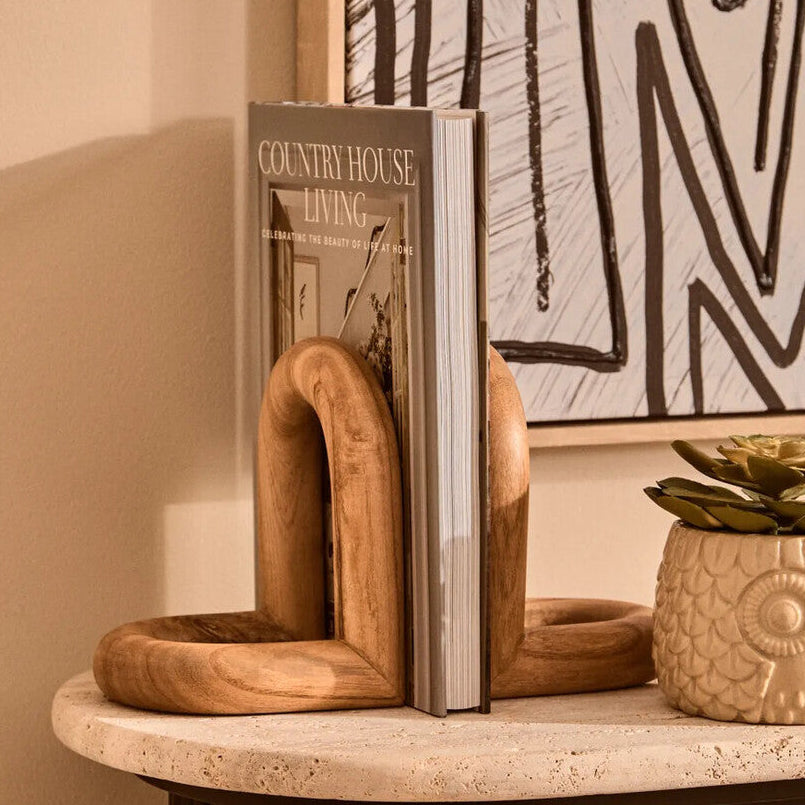 Arlo Natural Oak Wood Bookends, Set of 2