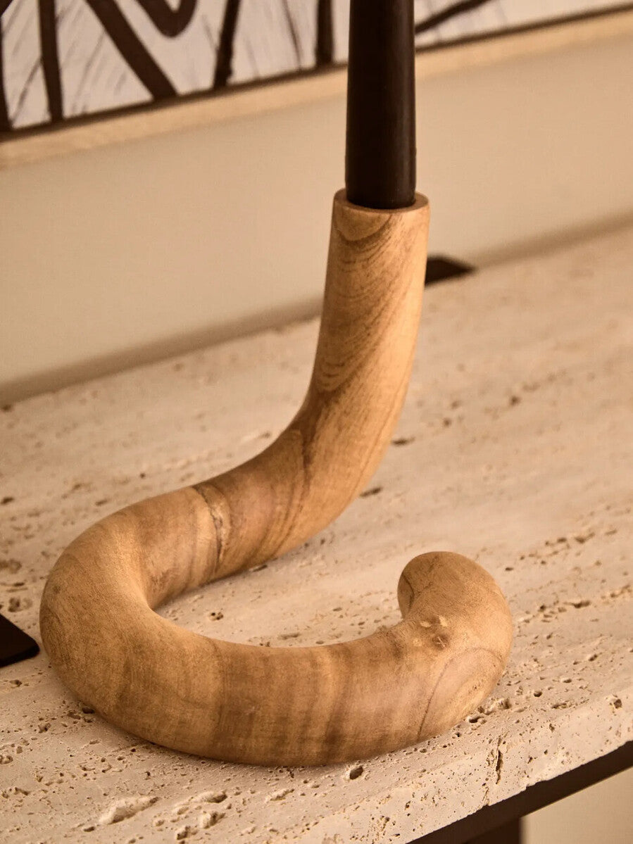 Arlo Natural Wood Curved Candle Holder