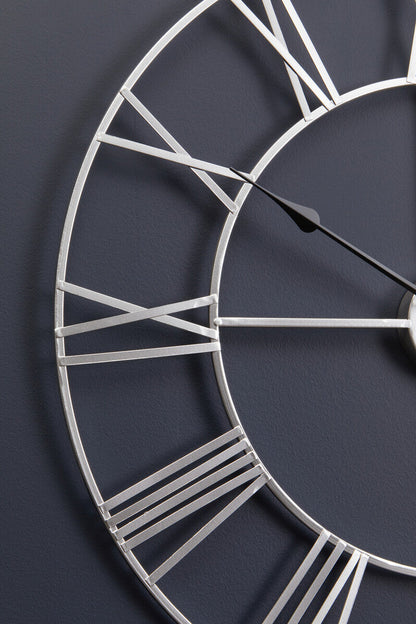 Genova Small Silver Metal Roman Numeral Wall Clock