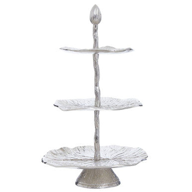 Salma 3-Tier Lotus Leaf Silver Cake Stand