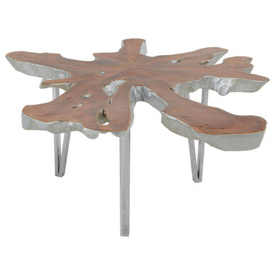 Surak teak wood star top coffee table, tabletop detail