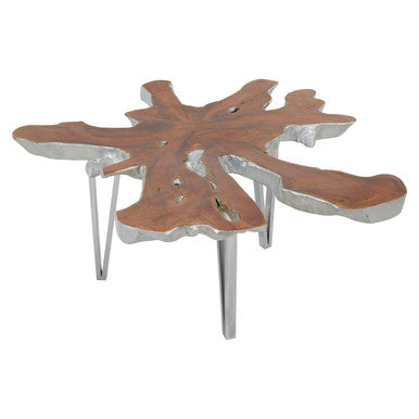 Surak teak wood star top coffee table, side angle
